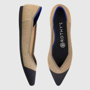 Rothy's The Point Dune Captoe Flats Tan Black Colorblock